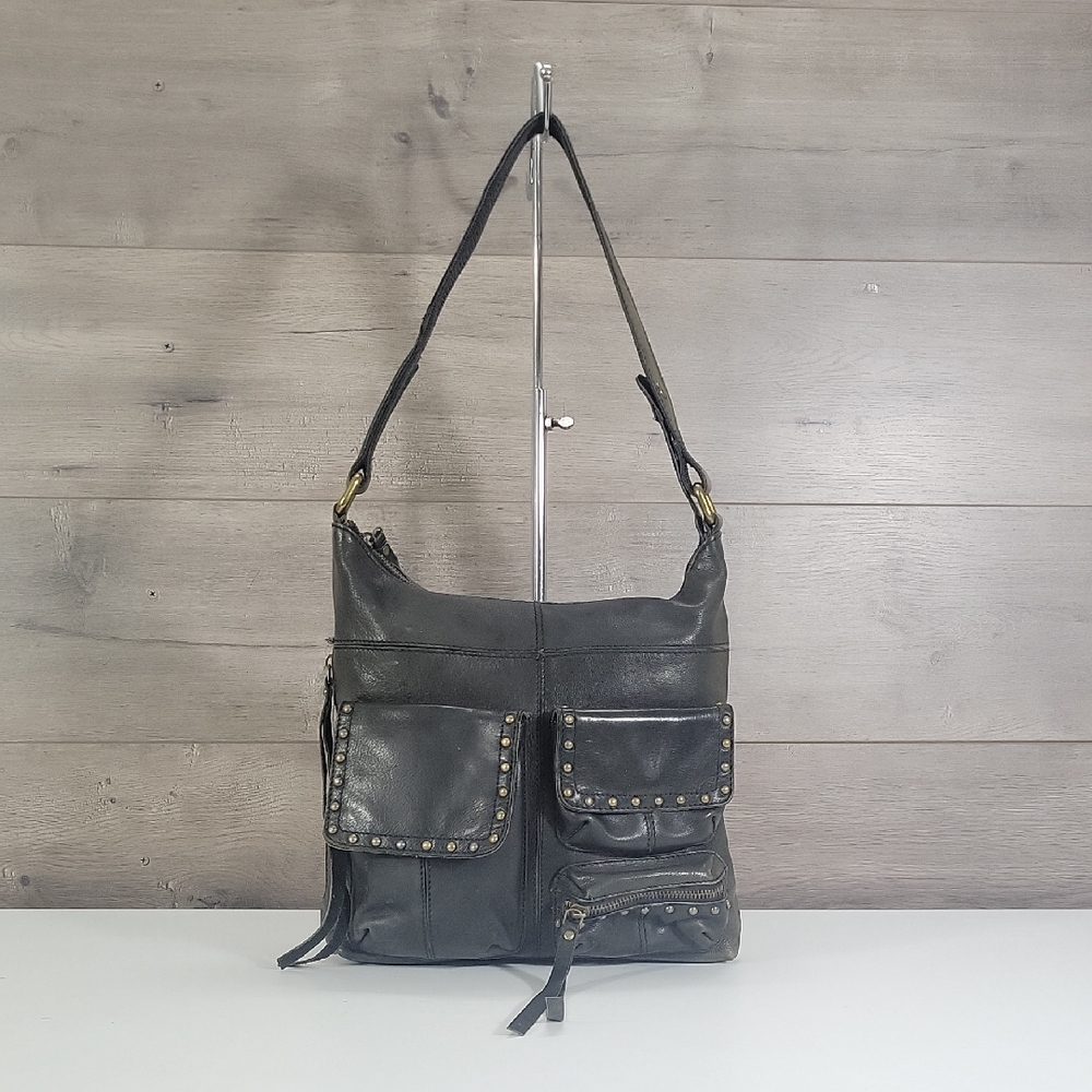 Lucky Brand Stud-Accent Black Leather Shoulder Bag